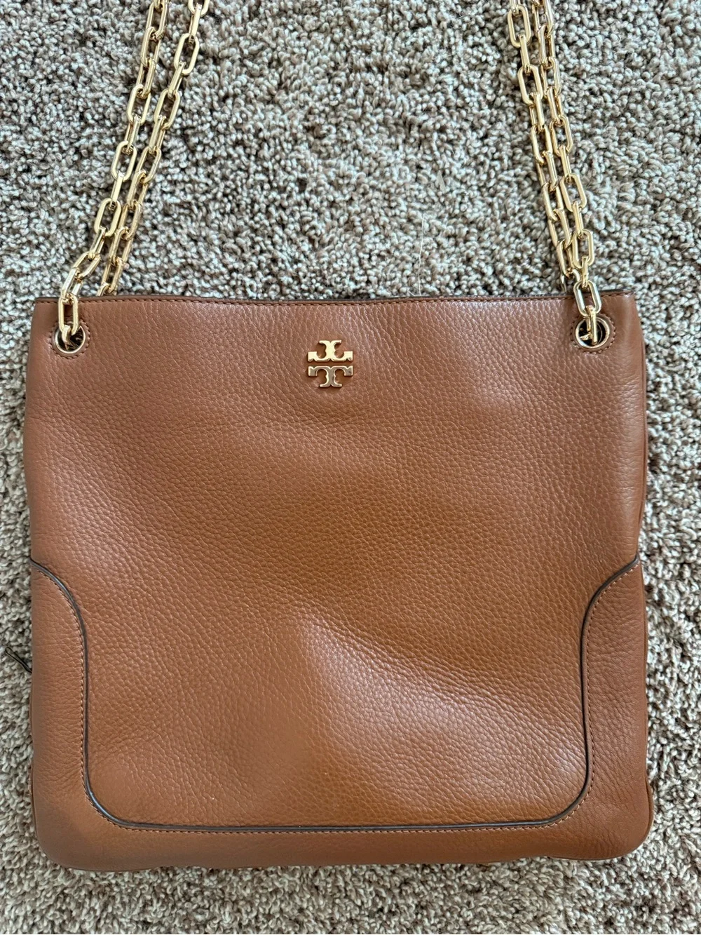 Tory Burch Tan Brown Pebbled Leather Chain-Handle Shoulder Bag